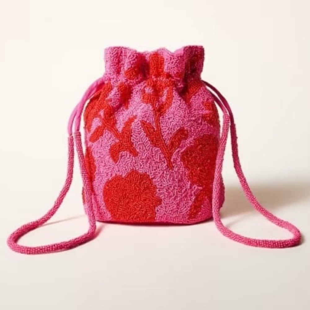 NWT Kate Spade Target Beaded Classic
Rose Drawstring Bucket Bag Pink Red Purse